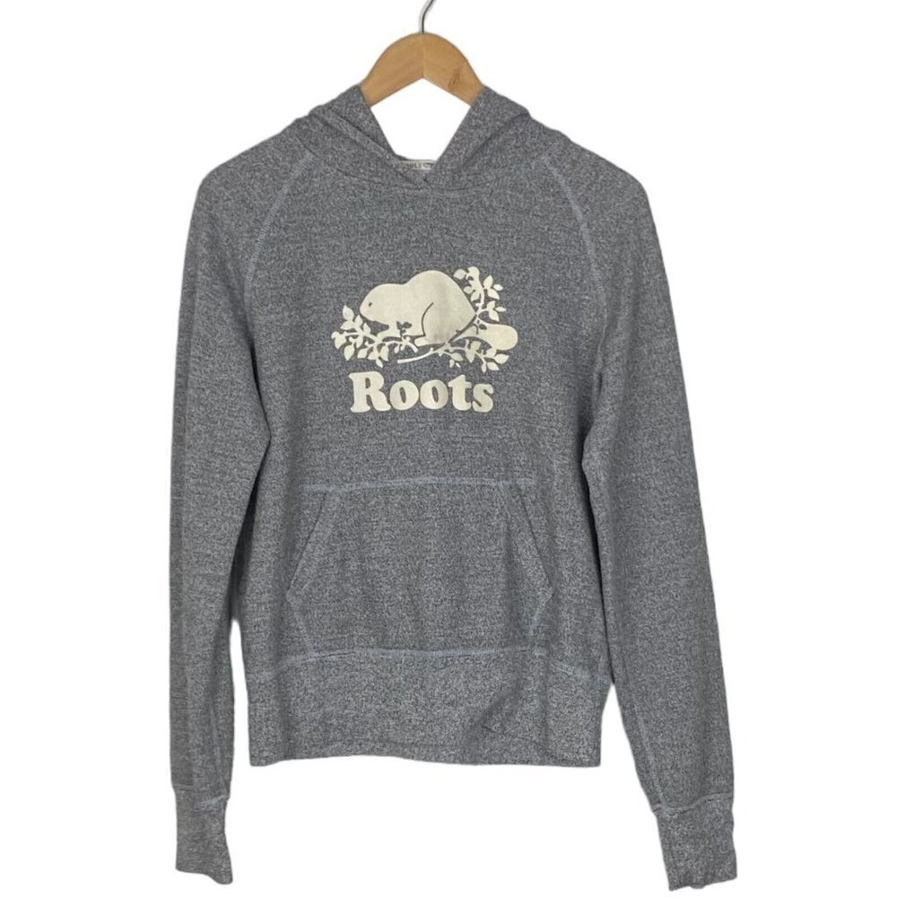 Roots Canada Women's Heather Grey Logo Kanga Maple Leaf Hoodie US M